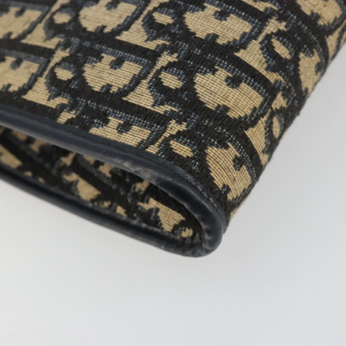 Christian Dior Trotter Canvas Chain Shoulder Bag Navy Gold Auth bs35490
