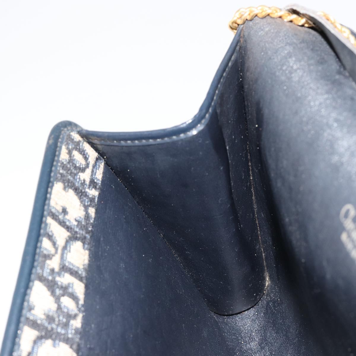 Christian Dior Trotter Canvas Chain Shoulder Bag Navy Gold Auth bs35490