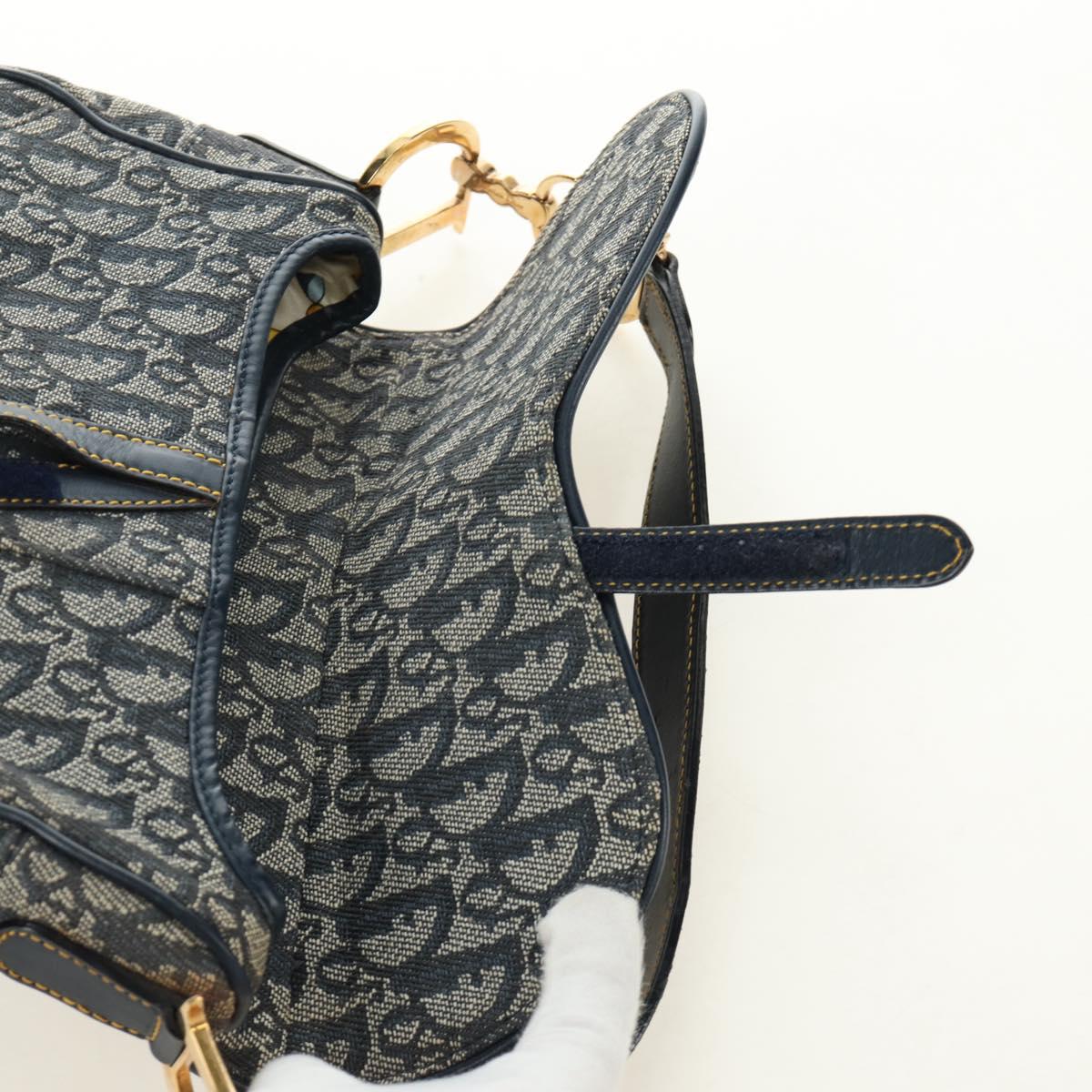 Christian Dior Trotter Canvas Saddle Shoulder Bag Navy Gold Auth bs35491V