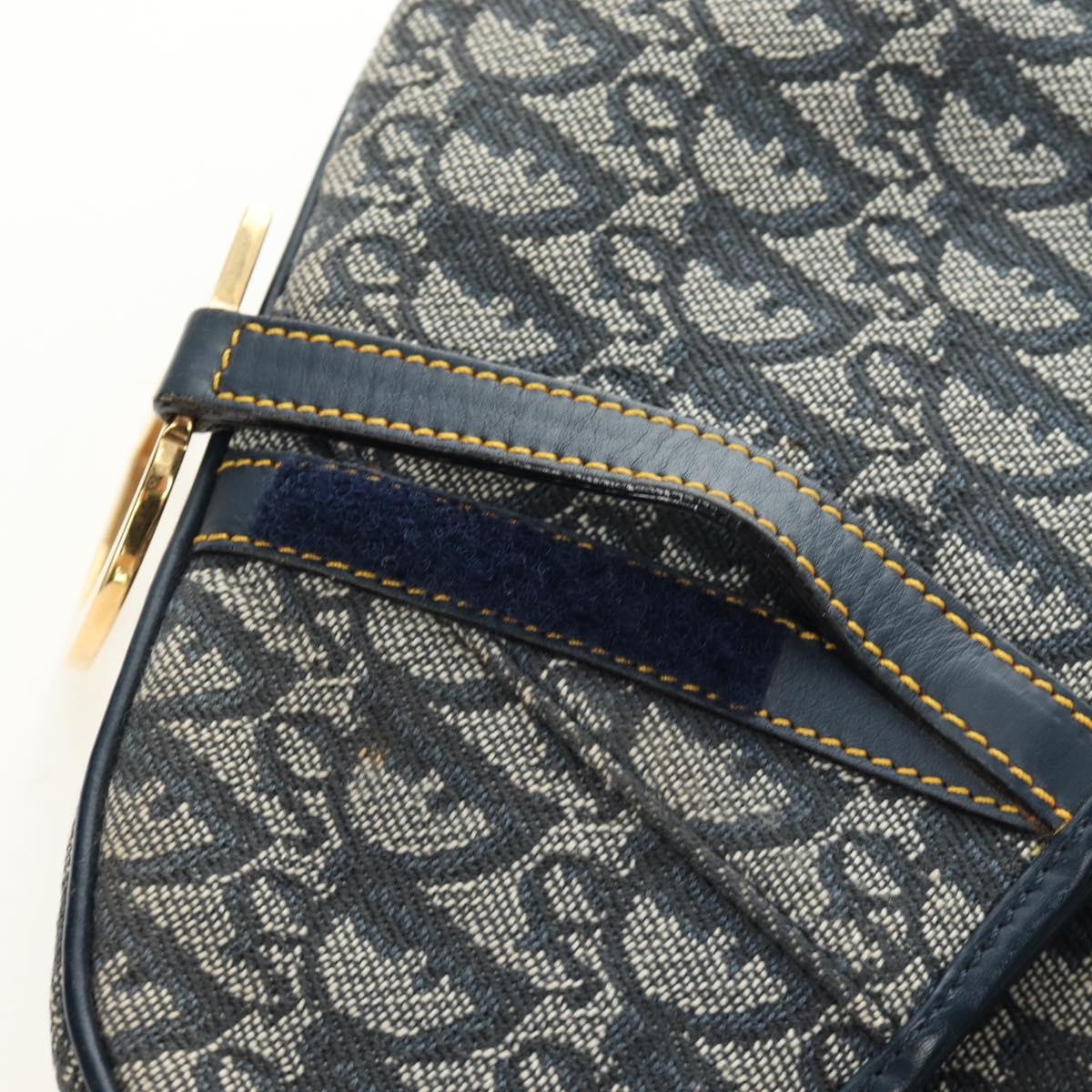 Christian Dior Trotter Canvas Saddle Shoulder Bag Navy Gold Auth bs35491V