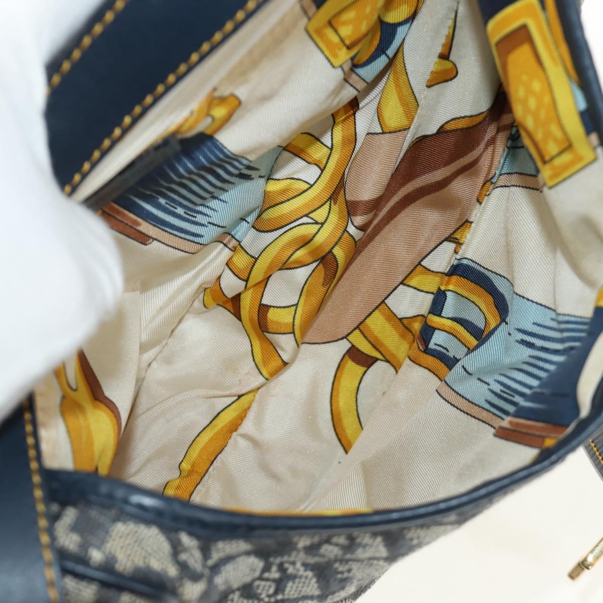 Christian Dior Trotter Canvas Saddle Shoulder Bag Navy Gold Auth bs35491V