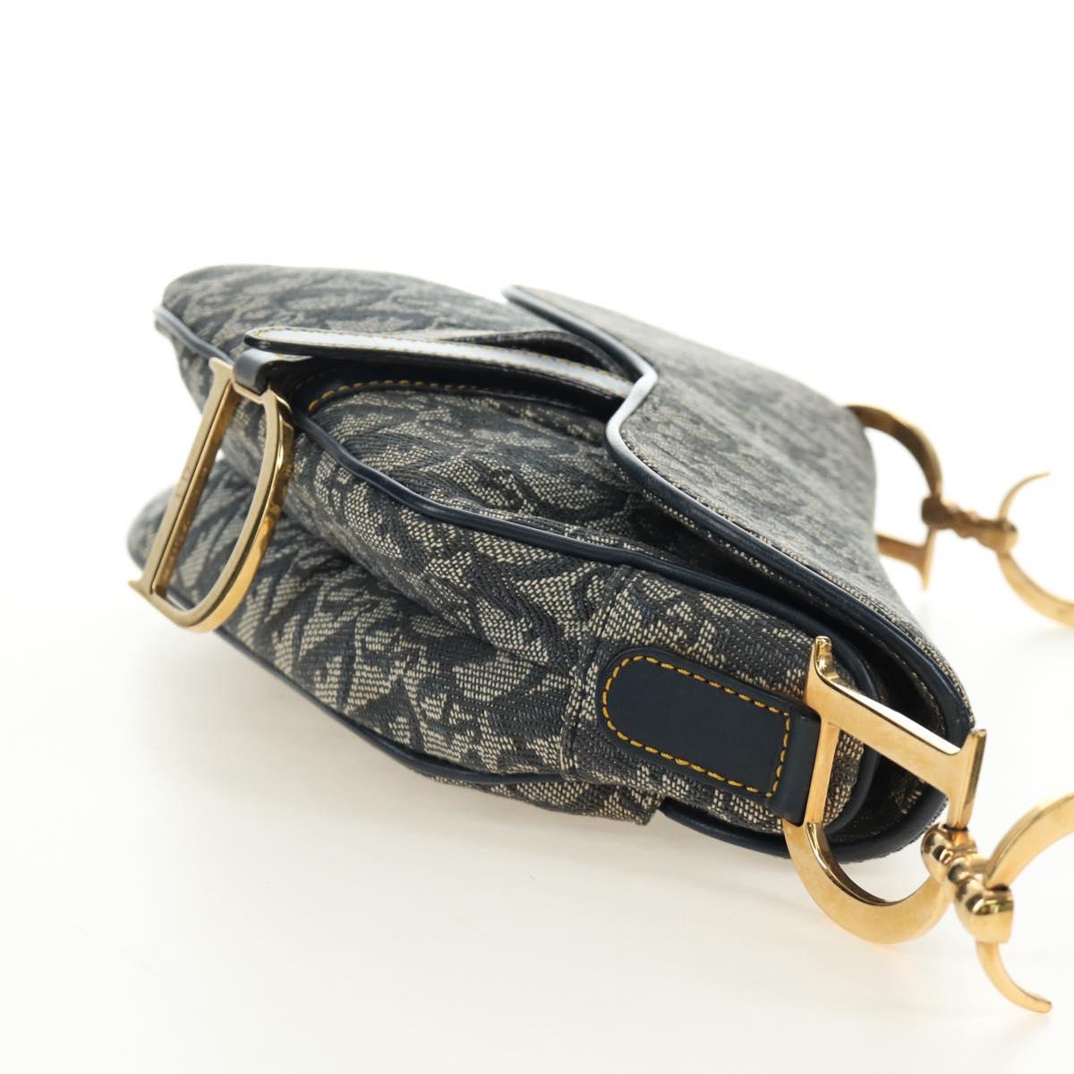 Christian Dior Trotter Canvas Saddle Shoulder Bag Navy Gold Auth bs35491V