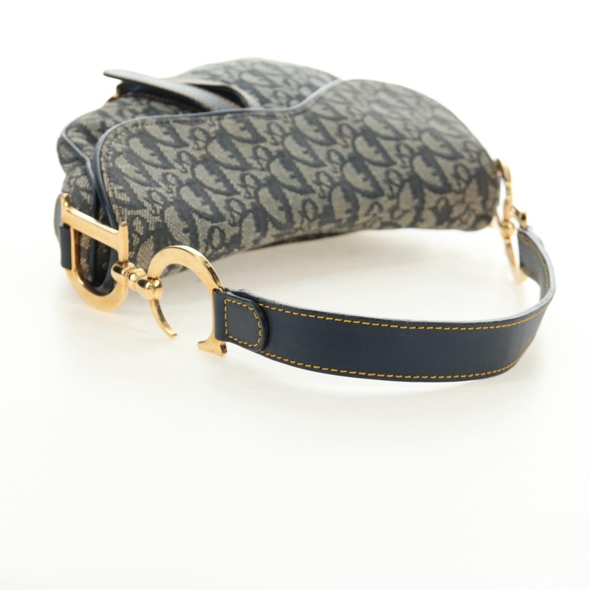 Christian Dior Trotter Canvas Saddle Shoulder Bag Navy Gold Auth bs35491V