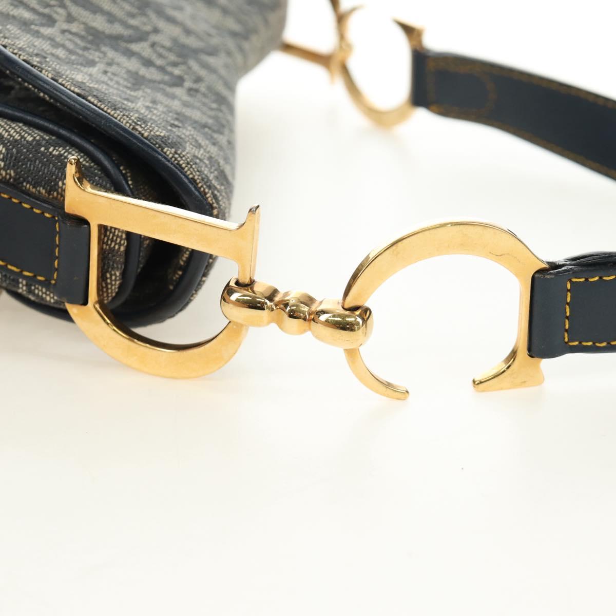 Christian Dior Trotter Canvas Saddle Shoulder Bag Navy Gold Auth bs35491V
