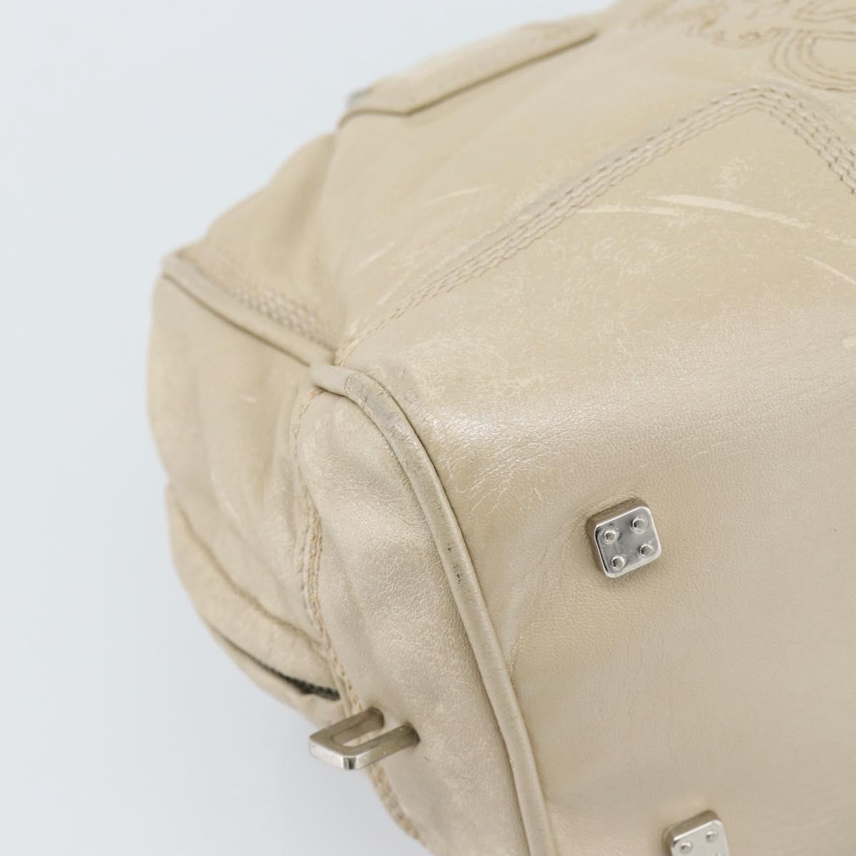 LOEWE Anagram Hand Bag Leather Beige Silver Auth bs35492