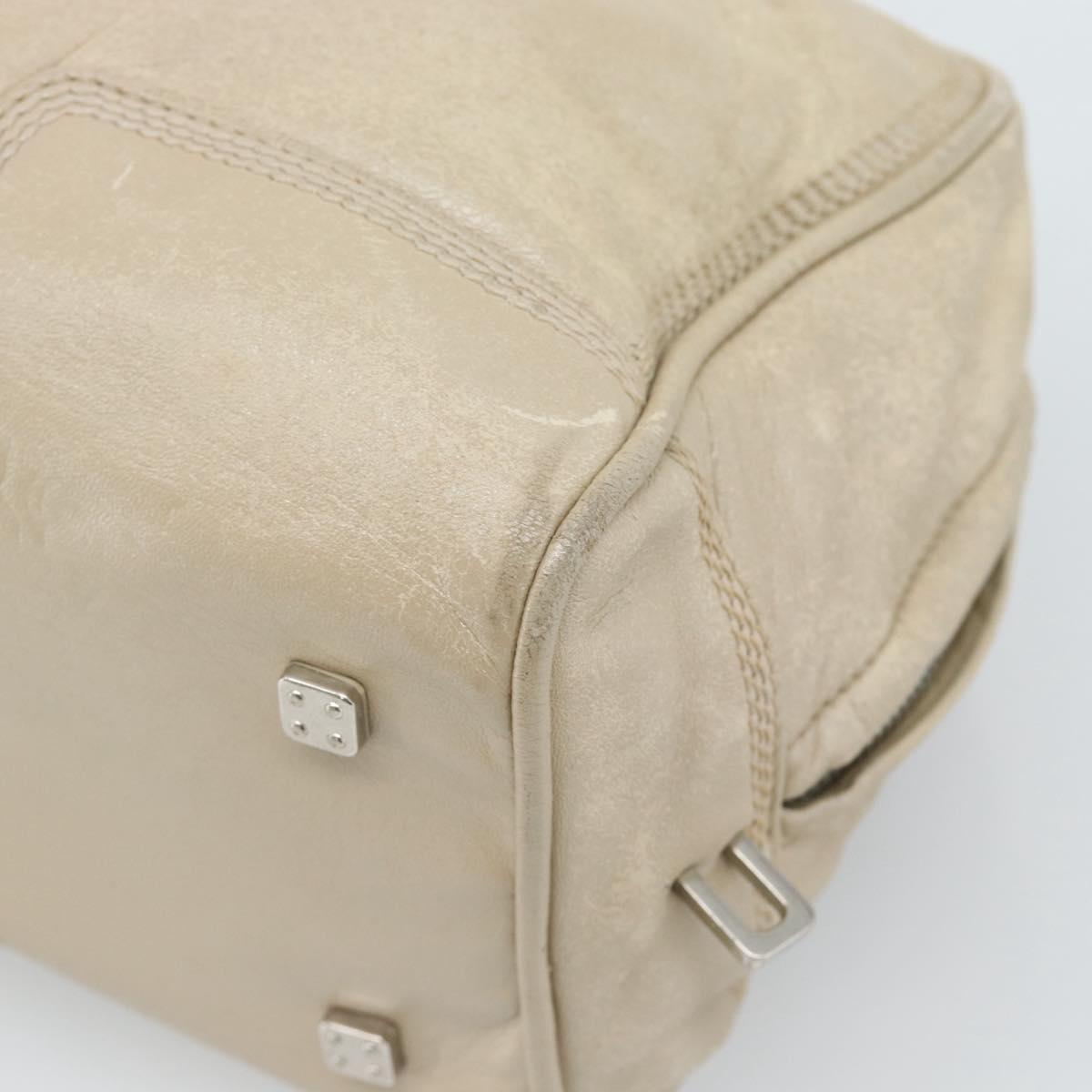LOEWE Anagram Hand Bag Leather Beige Silver Auth bs35492