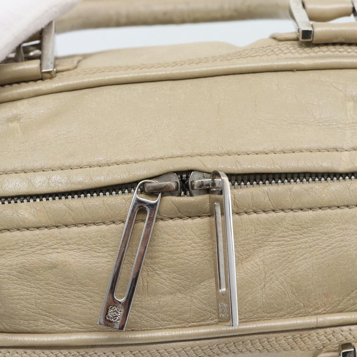 LOEWE Anagram Hand Bag Leather Beige Silver Auth bs35492