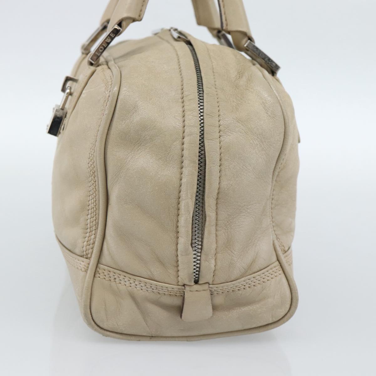 LOEWE Anagram Hand Bag Leather Beige Silver Auth bs35492