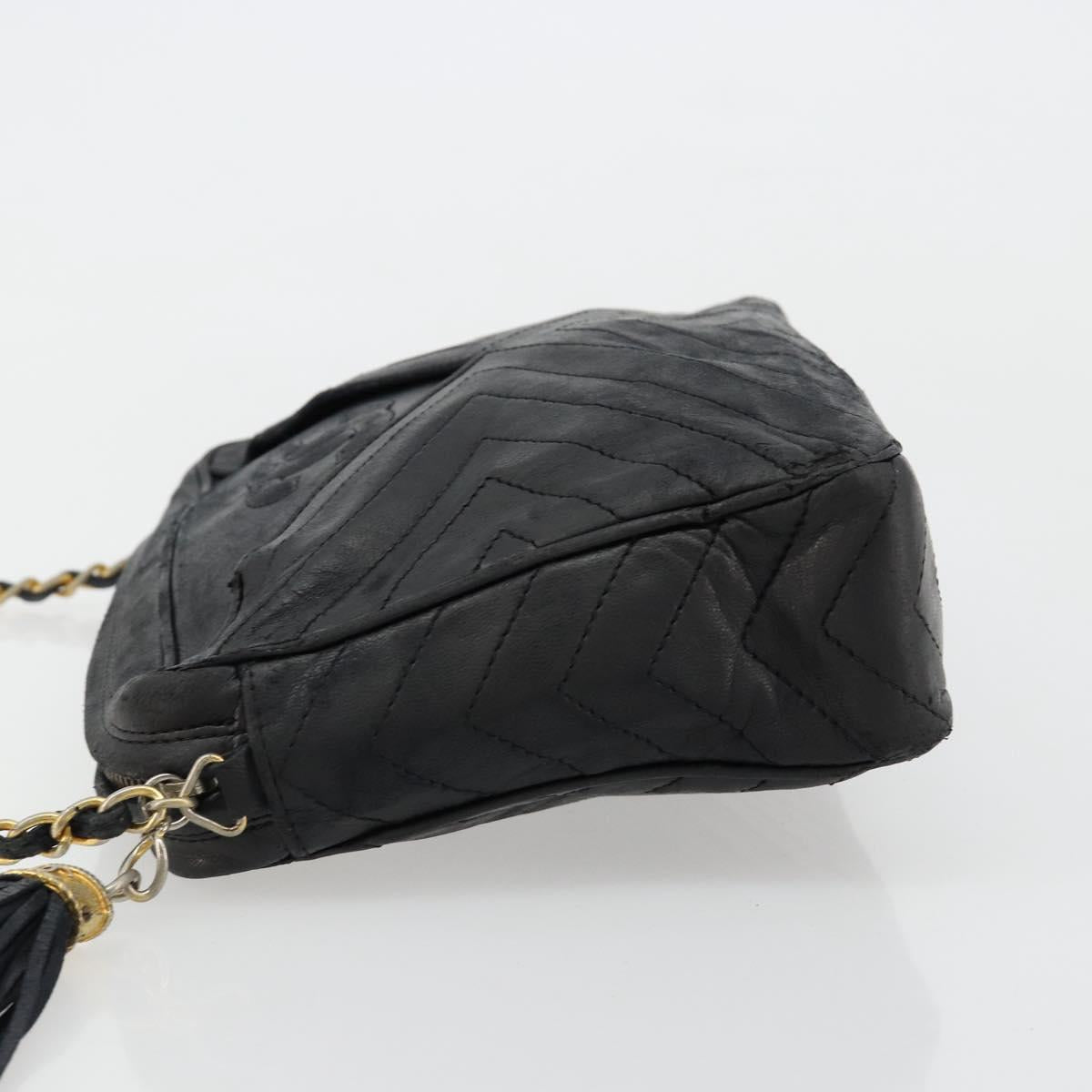 CHANEL Chain Shoulder Bag Lamb Skin Black Gold CC Auth bs35493