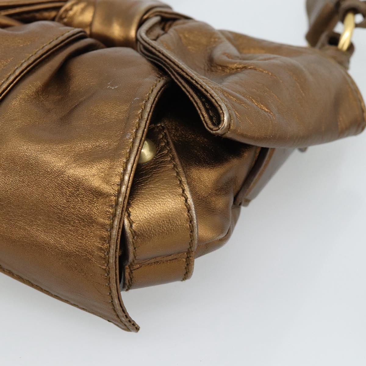 SAINT LAURENT Shoulder Bag Leather Bronze Gold Auth bs35494