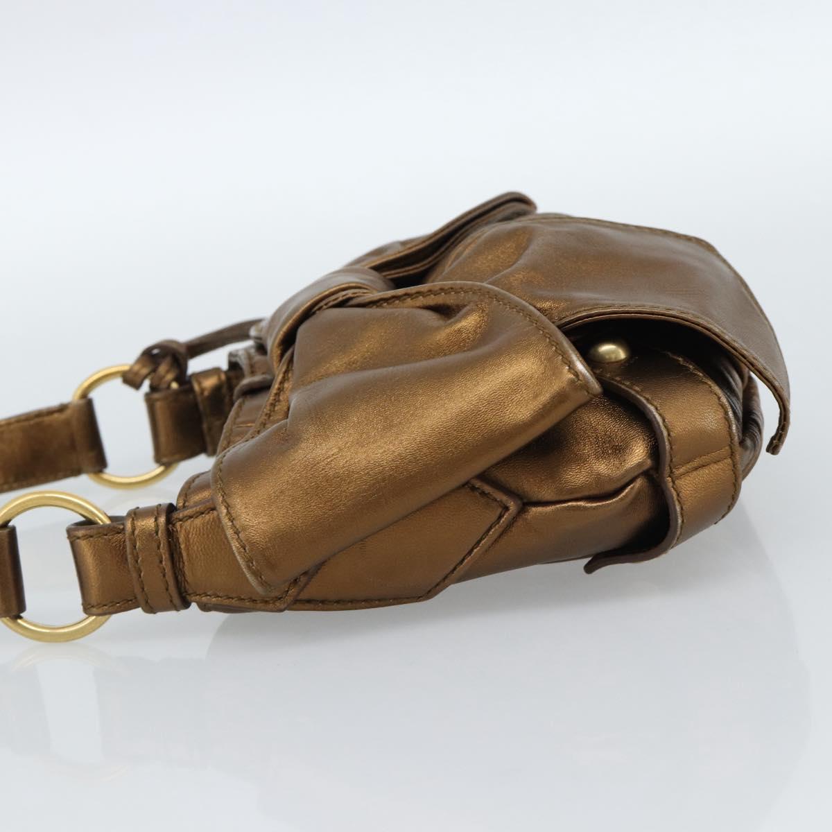 SAINT LAURENT Shoulder Bag Leather Bronze Gold Auth bs35494
