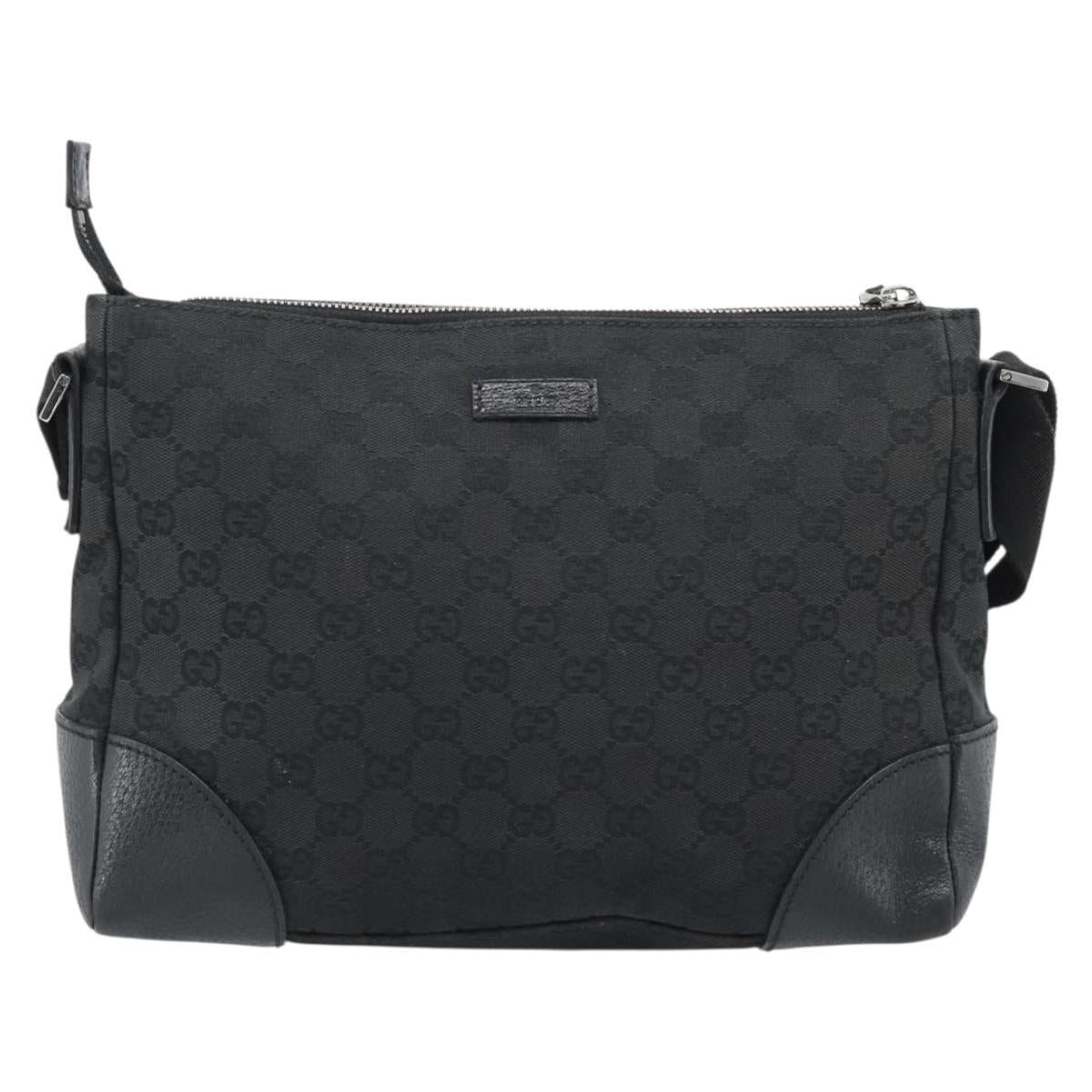 GUCCI GG Canvas Shoulder Bag Black Silver 114273 Auth bs35495