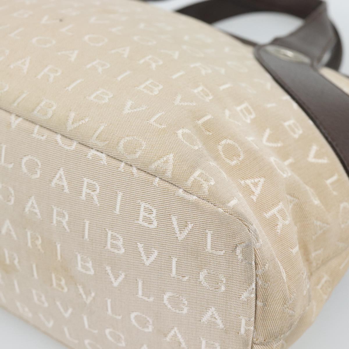 BVLGARI Logo Mania Hand Bag Canvas Beige Silver Auth bs35496