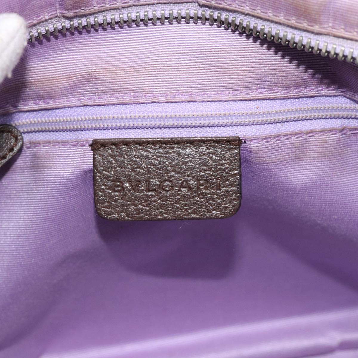BVLGARI Logo Mania Hand Bag Canvas Beige Silver Auth bs35496
