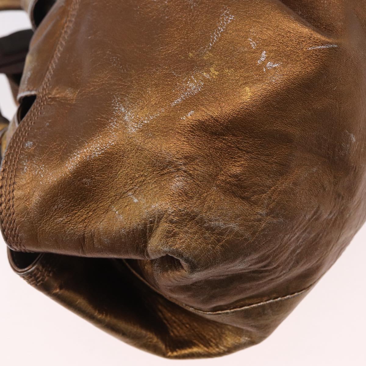 LOEWE Anagram Hand Bag Leather Bronze Gold Auth bs35497