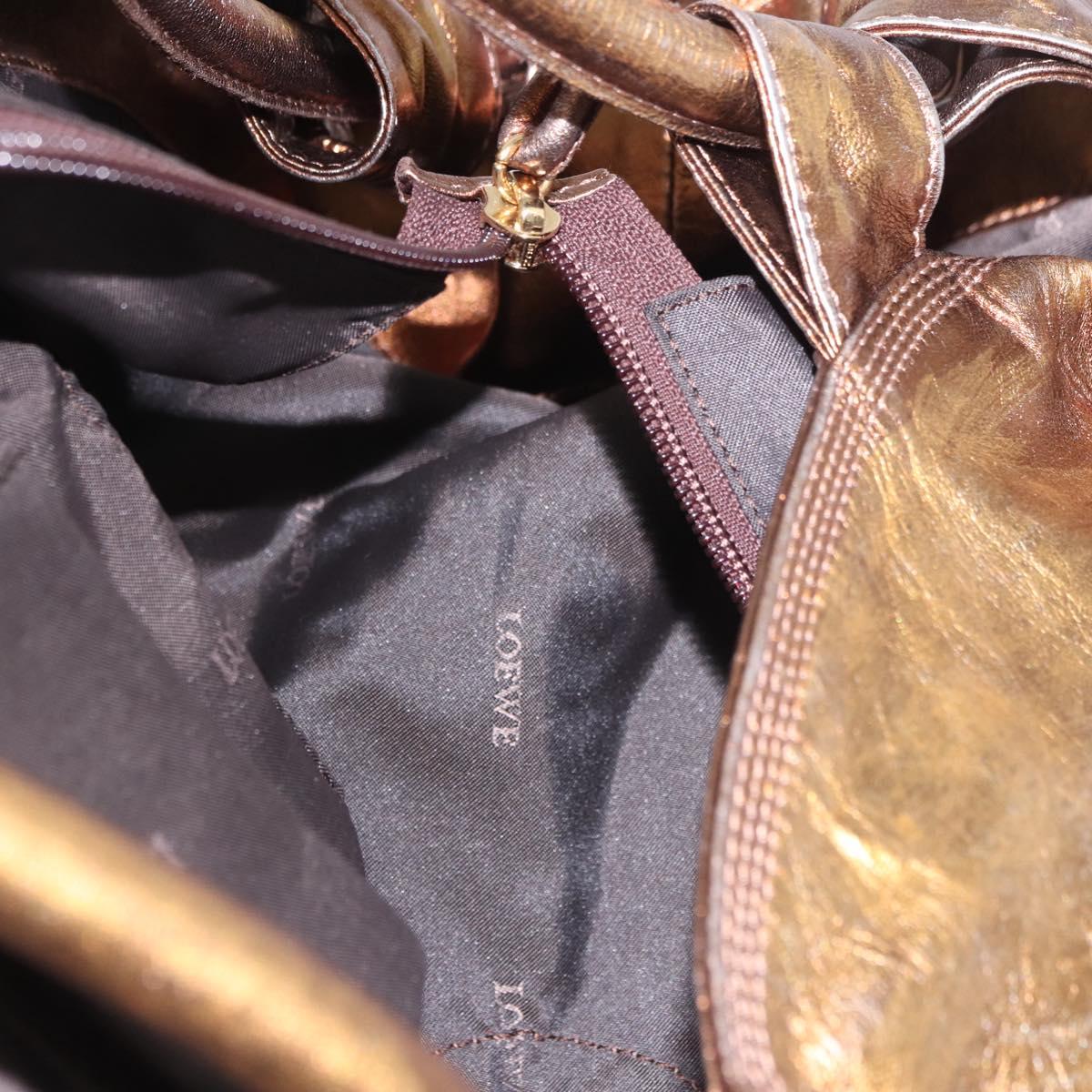 LOEWE Anagram Hand Bag Leather Bronze Gold Auth bs35497