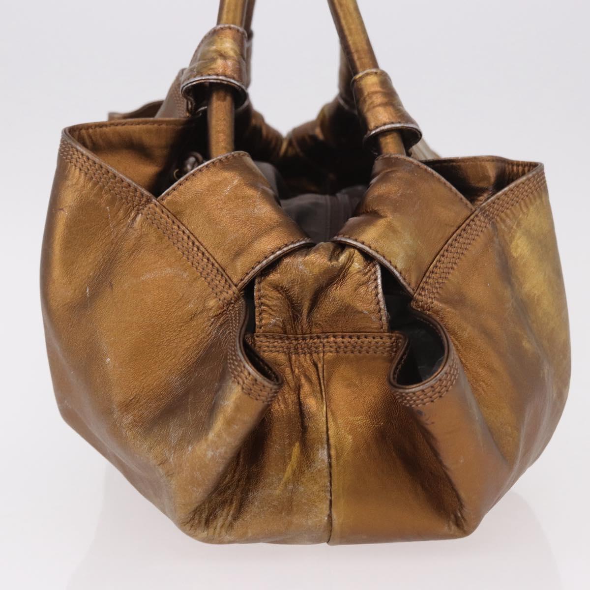 LOEWE Anagram Hand Bag Leather Bronze Gold Auth bs35497