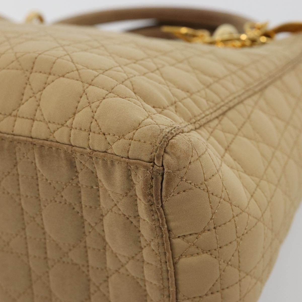 Christian Dior Lady Dior Hand Bag Canvas Beige Gold Auth bs35498