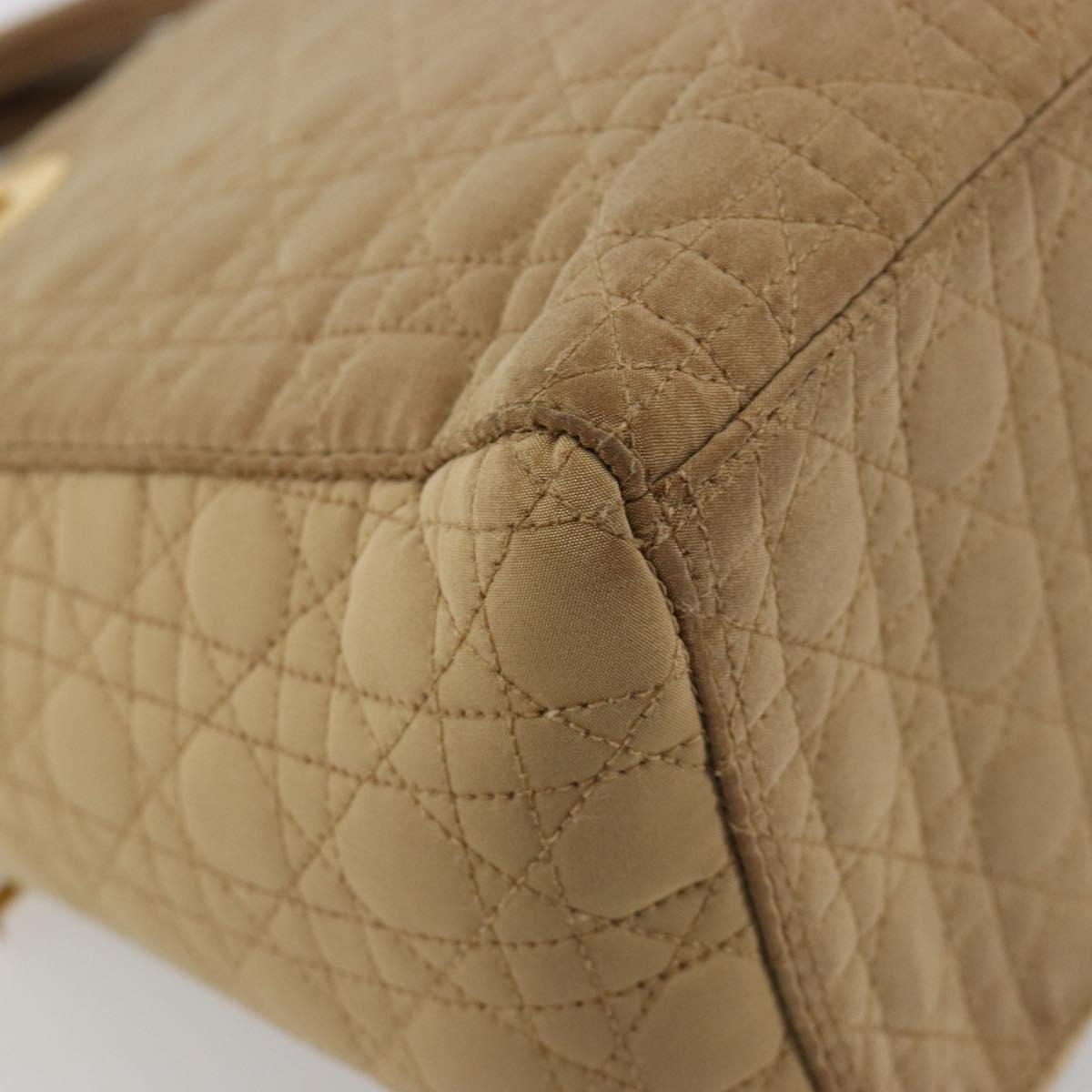 Christian Dior Lady Dior Hand Bag Canvas Beige Gold Auth bs35498