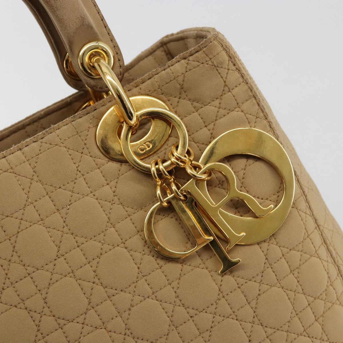 Christian Dior Lady Dior Hand Bag Canvas Beige Gold Auth bs35498