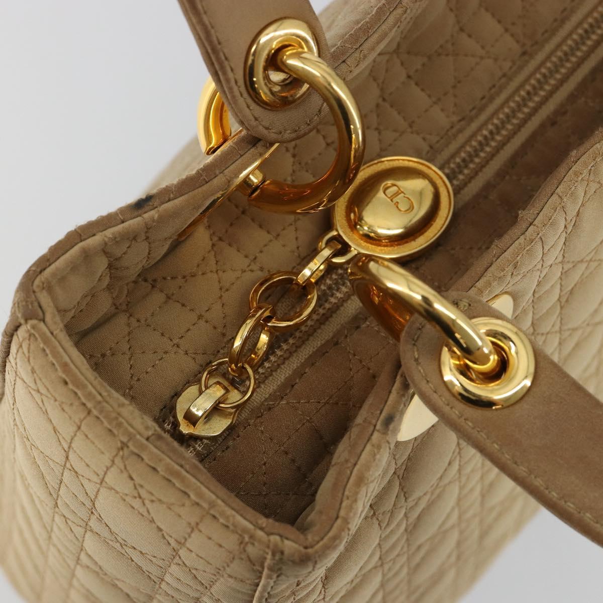 Christian Dior Lady Dior Hand Bag Canvas Beige Gold Auth bs35498