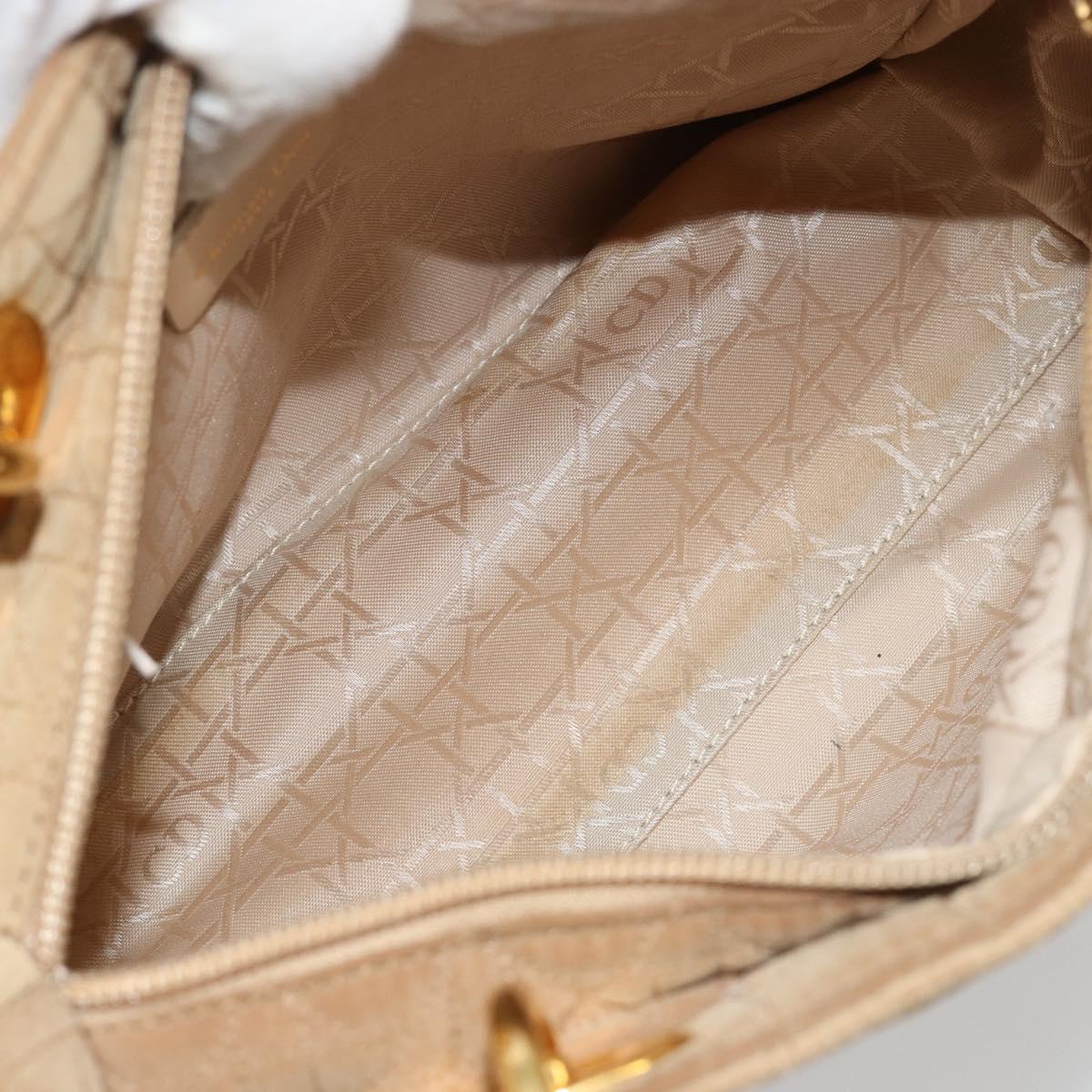 Christian Dior Lady Dior Hand Bag Canvas Beige Gold Auth bs35498