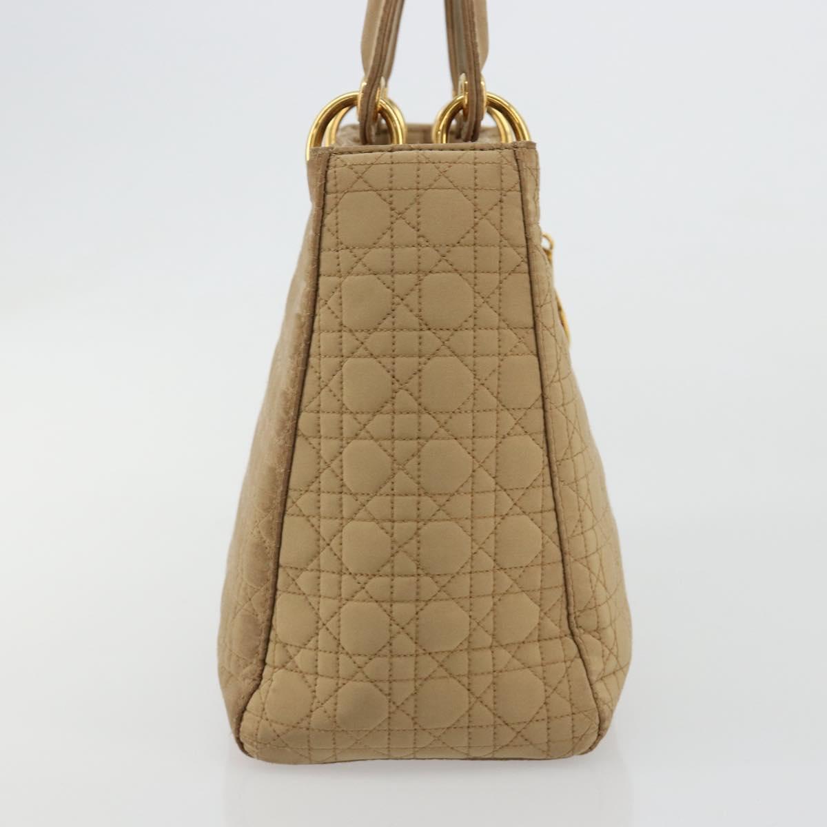 Christian Dior Lady Dior Hand Bag Canvas Beige Gold Auth bs35498