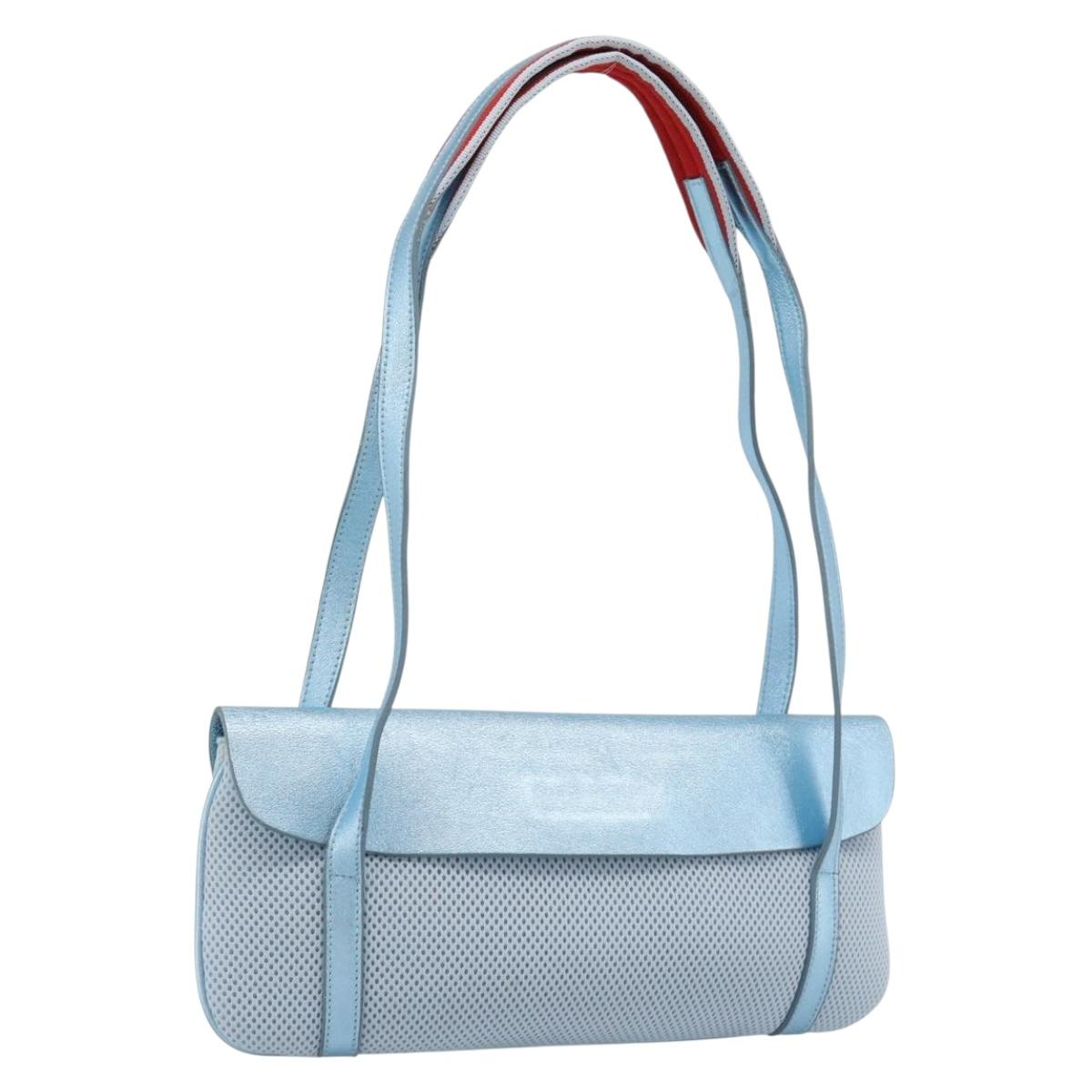Miu Miu Shoulder Bag Canvas Light Blue Silver Auth bs35499A