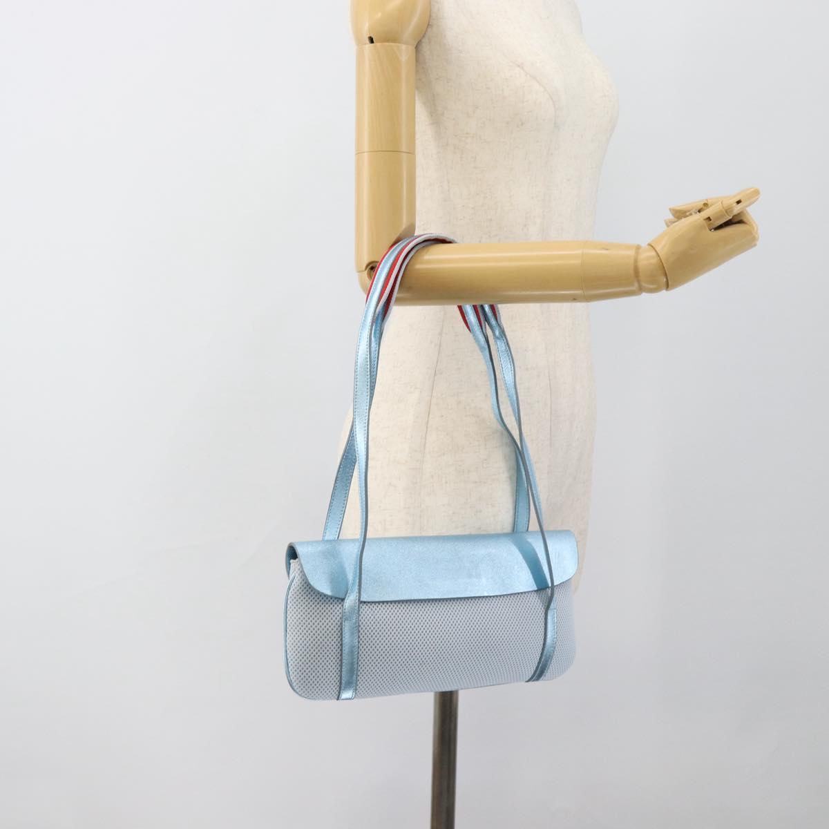Miu Miu Shoulder Bag Canvas Light Blue Silver Auth bs35499A