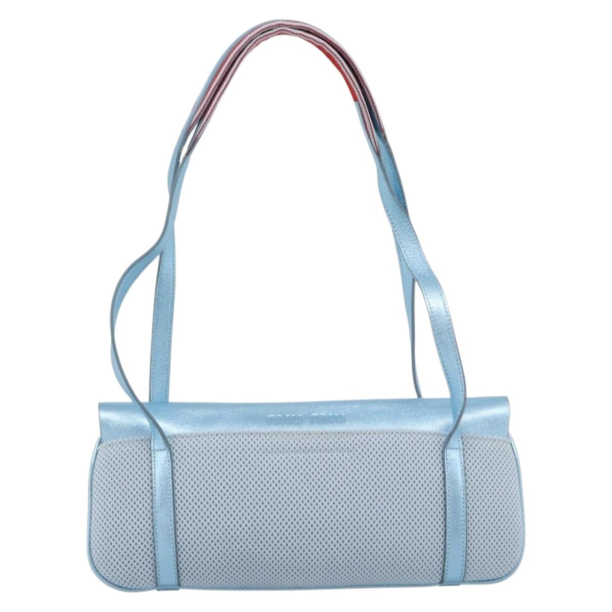 Miu Miu Shoulder Bag Canvas Light Blue Silver Auth bs35499A