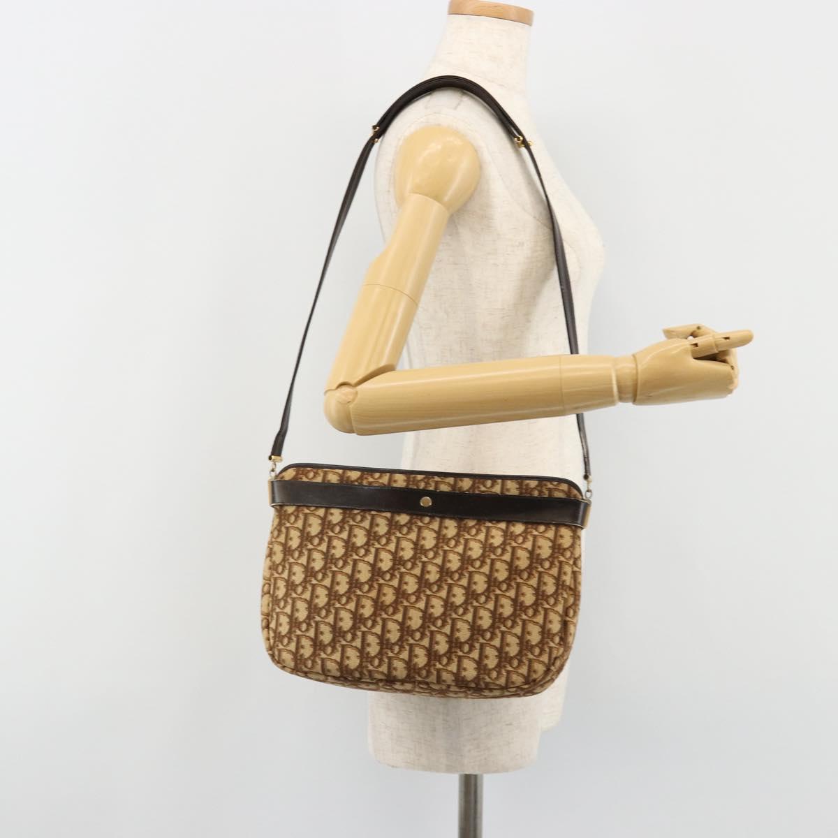 Christian Dior Trotter Canvas Shoulder Bag Brown Gold Auth bs35501