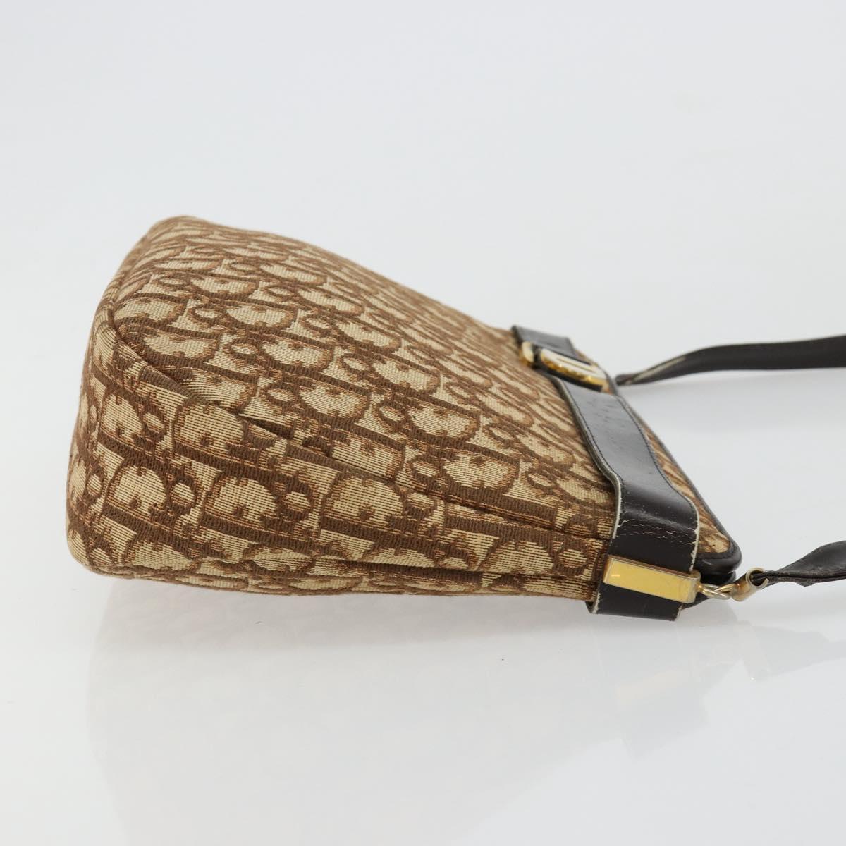 Christian Dior Trotter Canvas Shoulder Bag Brown Gold Auth bs35501