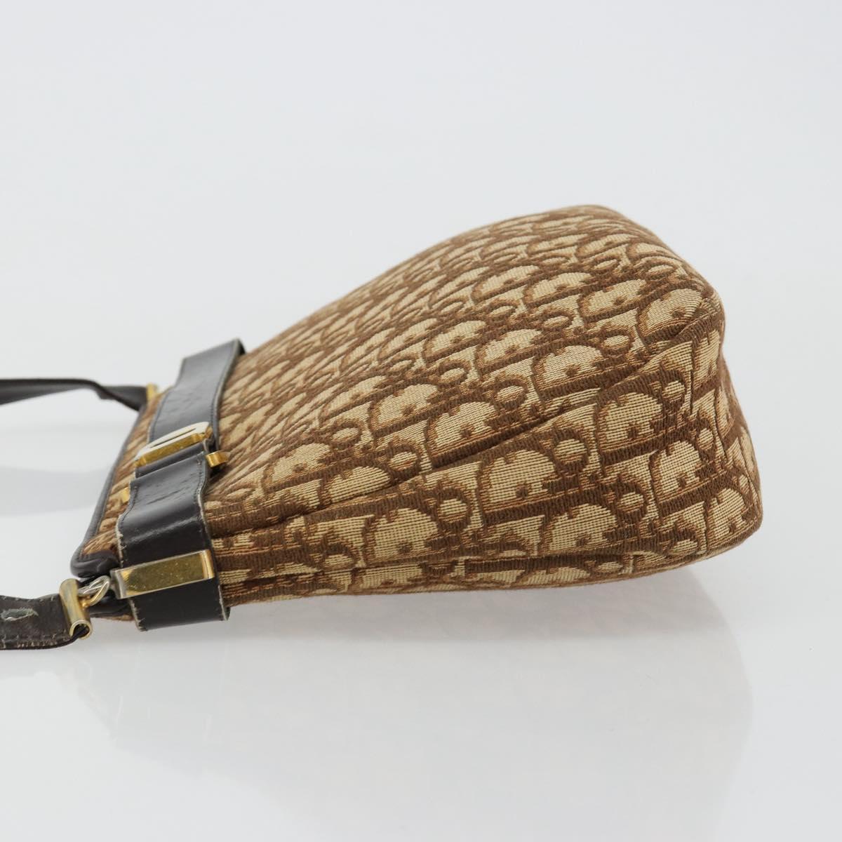 Christian Dior Trotter Canvas Shoulder Bag Brown Gold Auth bs35501