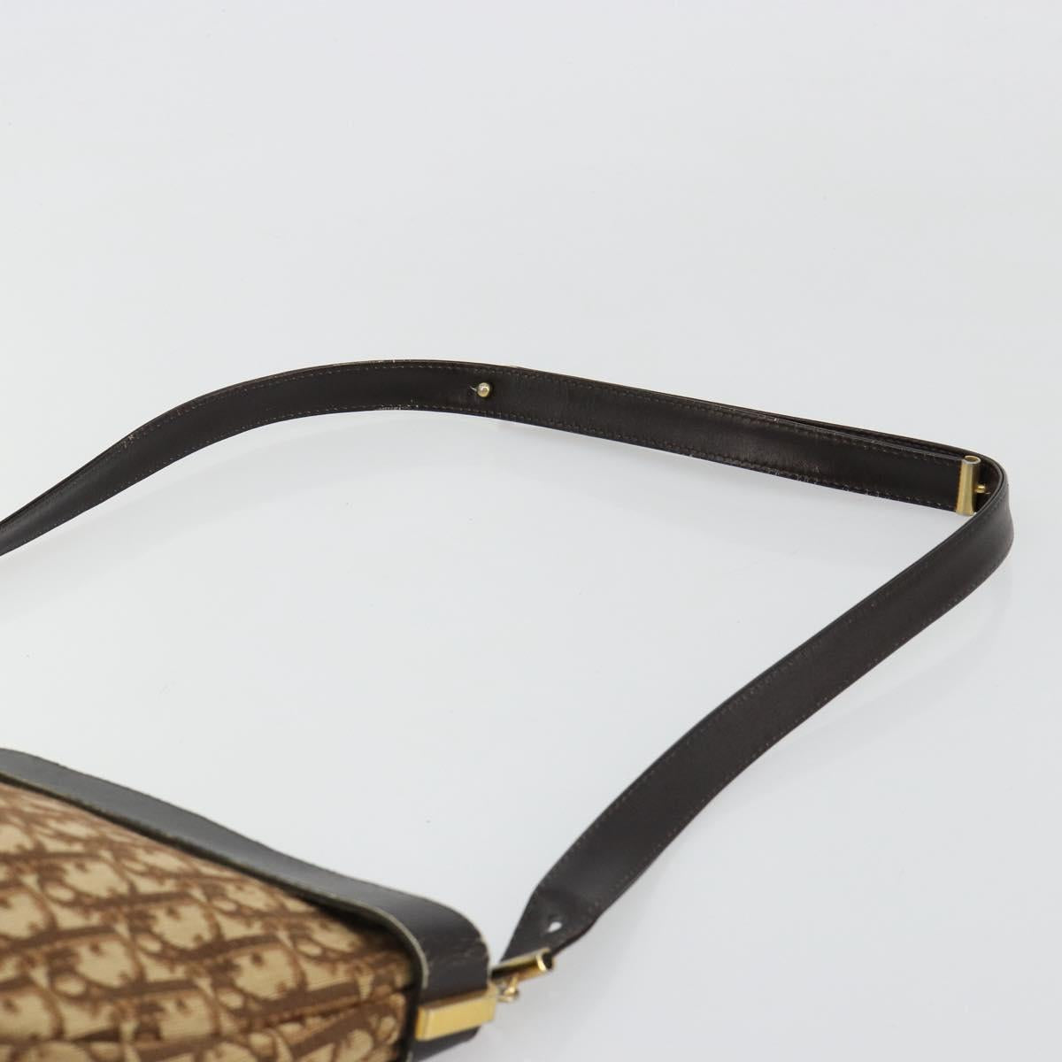 Christian Dior Trotter Canvas Shoulder Bag Brown Gold Auth bs35501