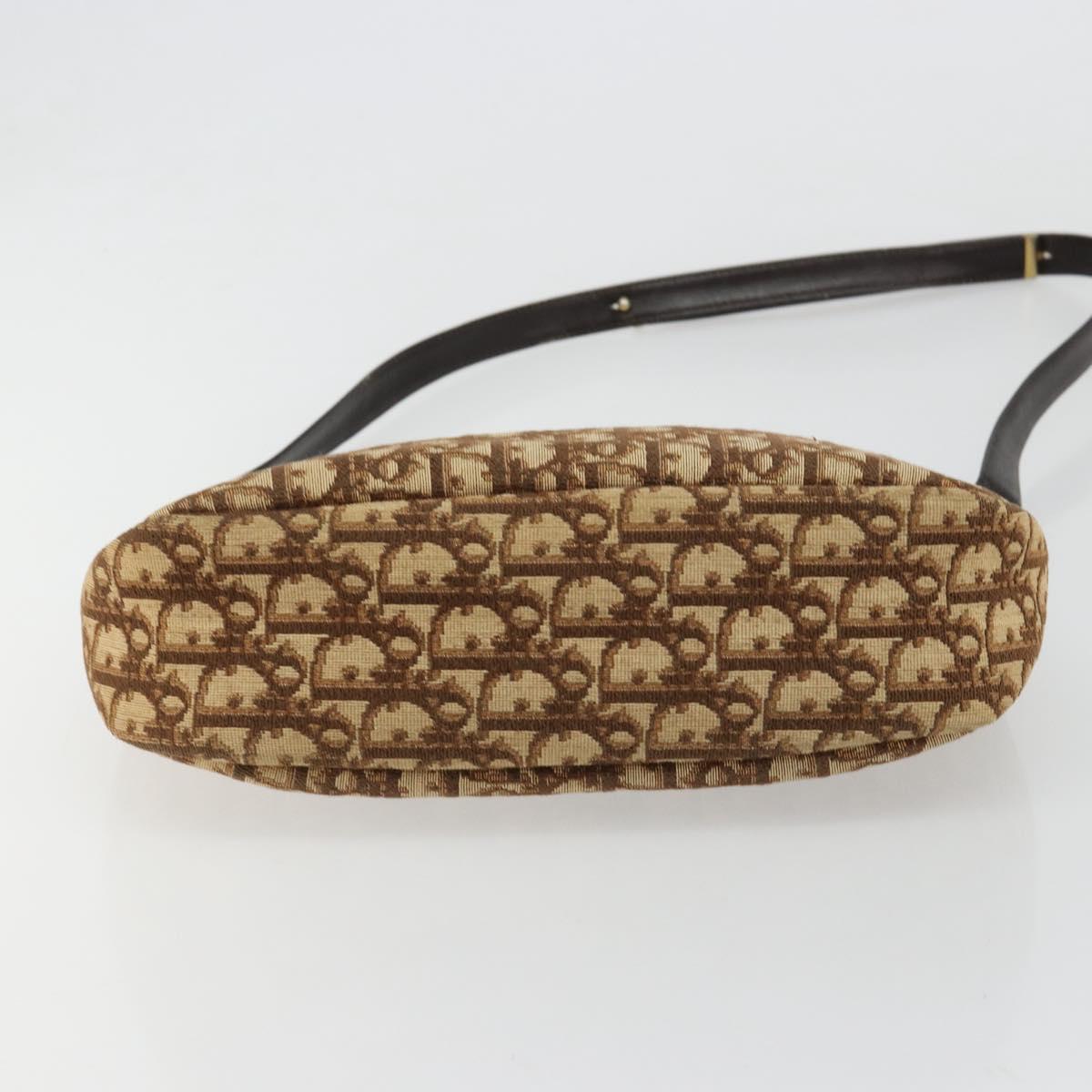 Christian Dior Trotter Canvas Shoulder Bag Brown Gold Auth bs35501