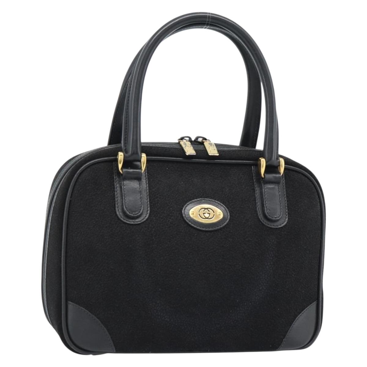 GUCCI Hand Bag Suede Black Gold 000 39 0030 Auth bs35502
