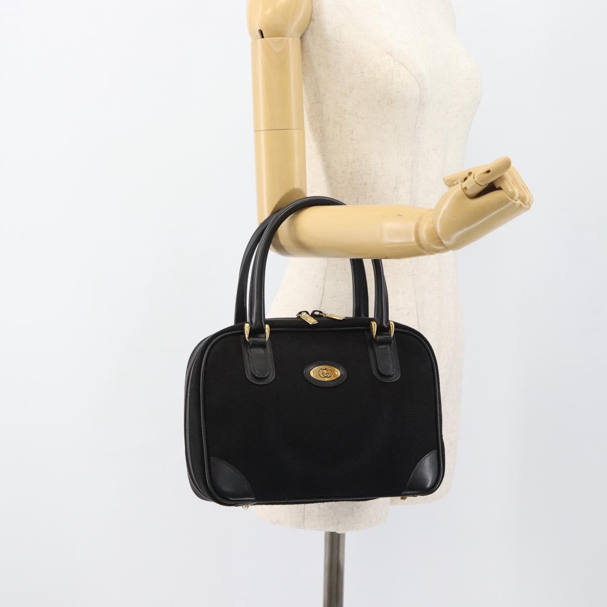 GUCCI Hand Bag Suede Black Gold 000 39 0030 Auth bs35502