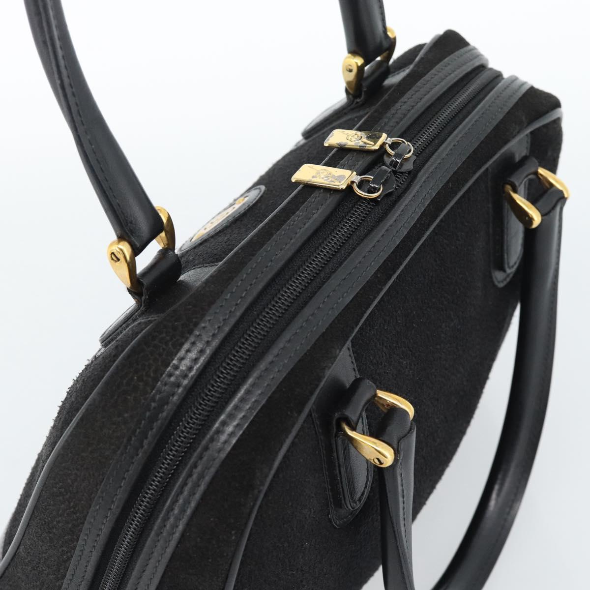 GUCCI Hand Bag Suede Black Gold 000 39 0030 Auth bs35502