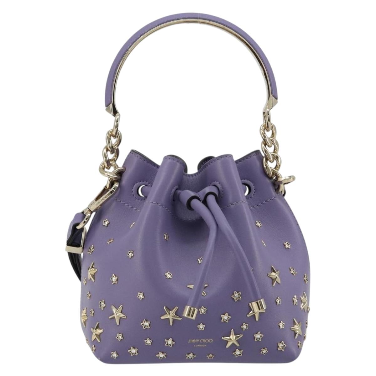 Jimmy Choo Purse Shoulder Bag Leather 2way Purple Gold Auth bs35503A