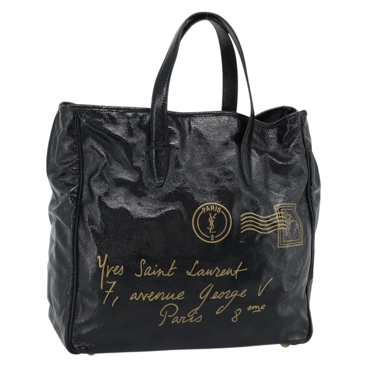 SAINT LAURENT Tote Bag Patent Leather Black Gold Auth bs35505