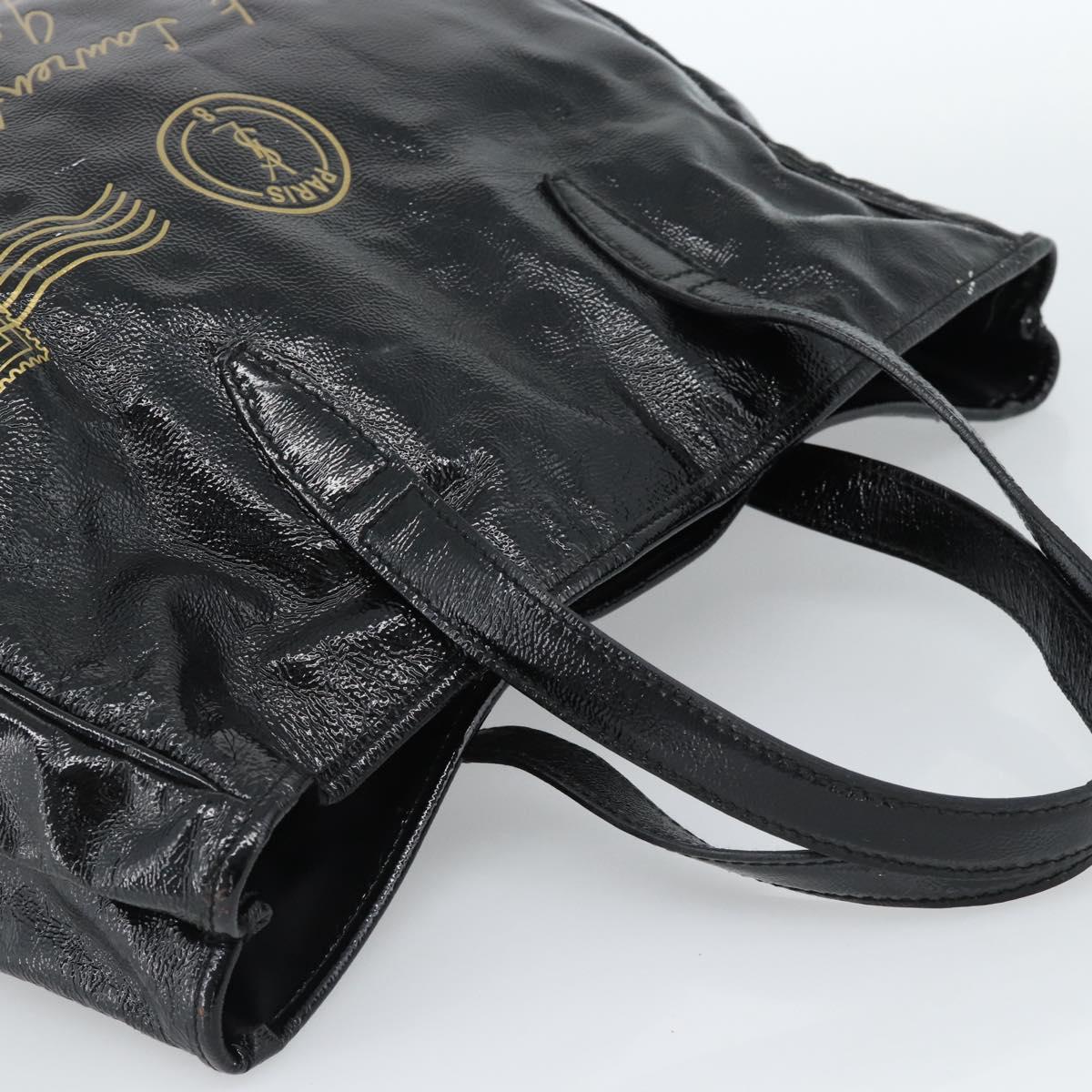 SAINT LAURENT Tote Bag Patent Leather Black Gold Auth bs35505
