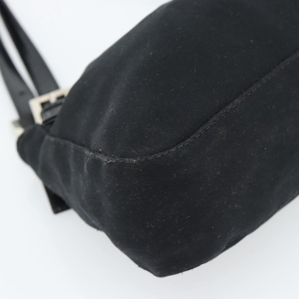 FENDI Mamma Baguette Shoulder Bag Cotton Jersey Black Silver Auth bs35506