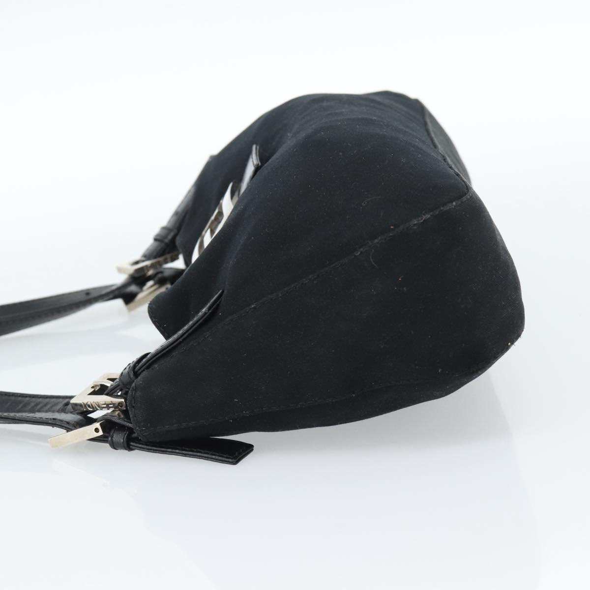 FENDI Mamma Baguette Shoulder Bag Cotton Jersey Black Silver Auth bs35506