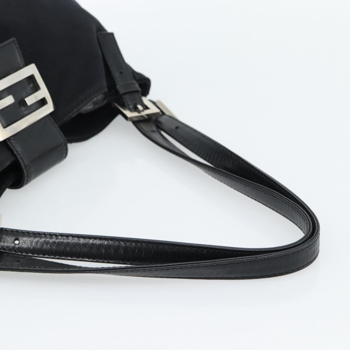 FENDI Mamma Baguette Shoulder Bag Cotton Jersey Black Silver Auth bs35506