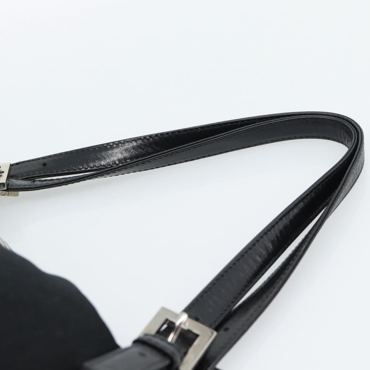 FENDI Mamma Baguette Shoulder Bag Cotton Jersey Black Silver Auth bs35506