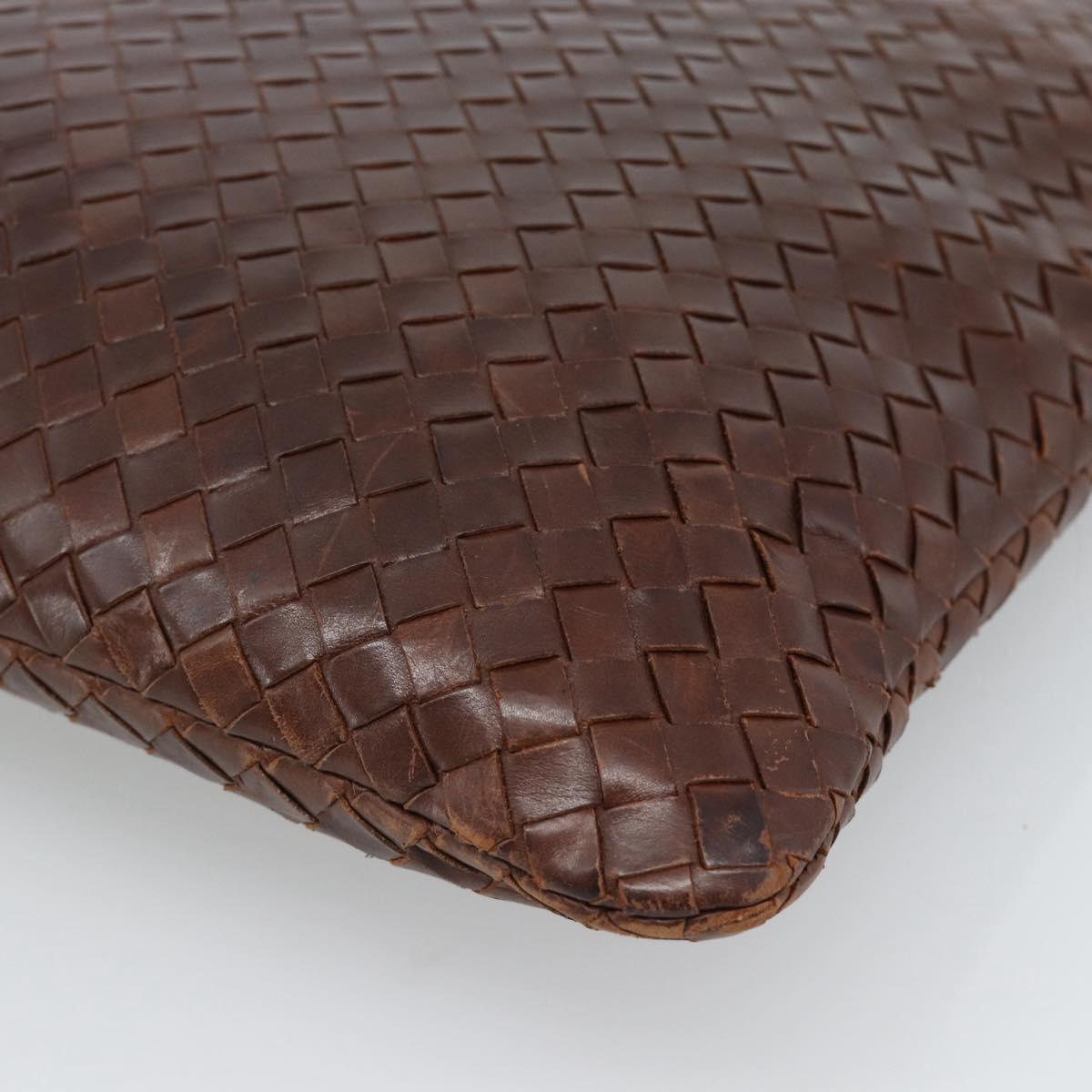 BOTTEGA VENETA INTRECCIATO Shoulder Bag Leather Brown Gold Auth bs35508