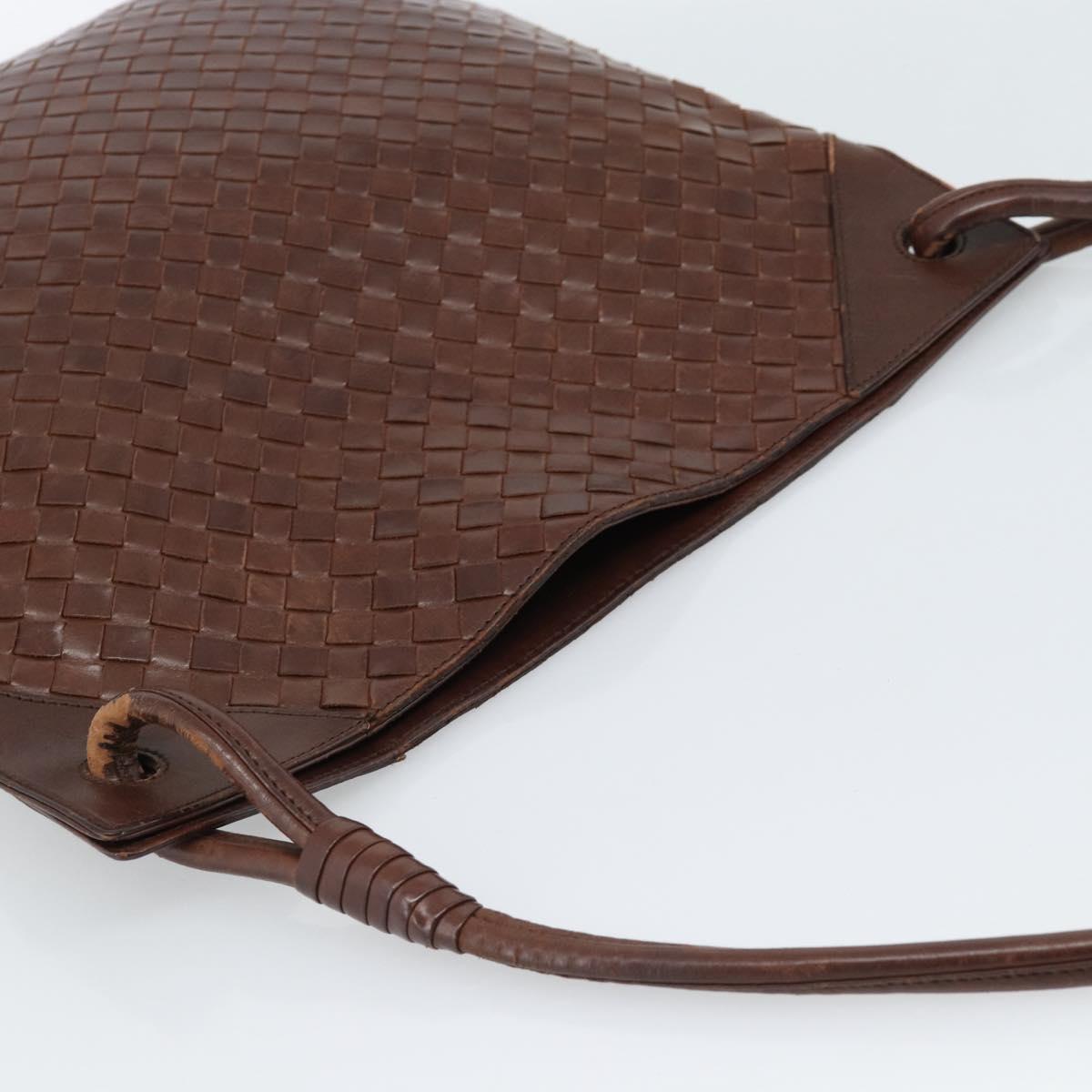 BOTTEGA VENETA INTRECCIATO Shoulder Bag Leather Brown Gold Auth bs35508