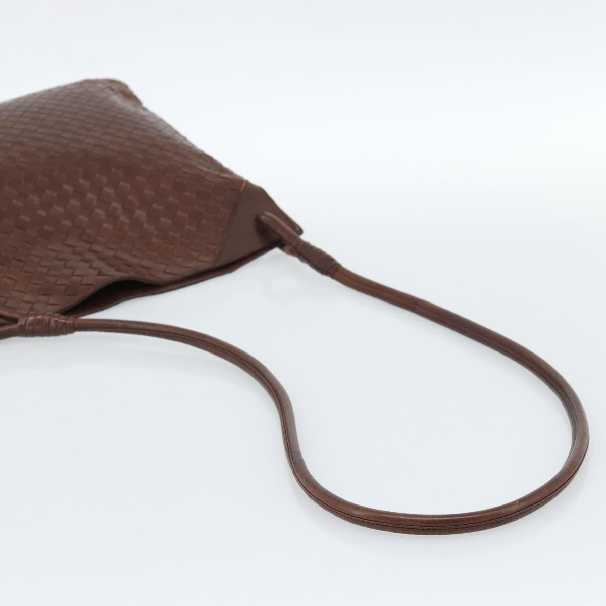 BOTTEGA VENETA INTRECCIATO Shoulder Bag Leather Brown Gold Auth bs35508