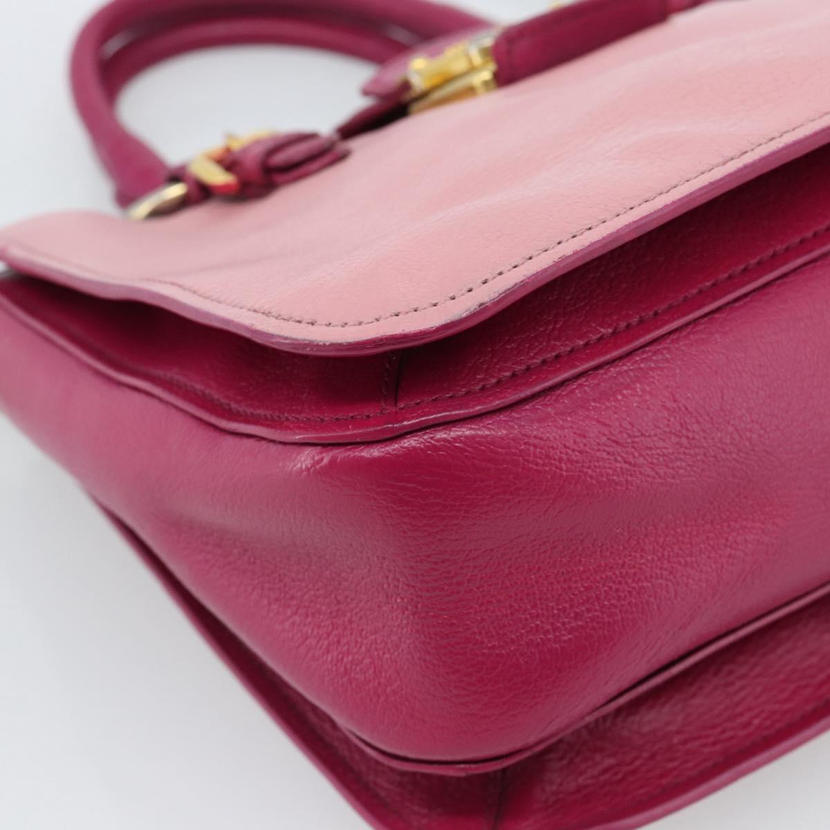 Miu Miu Madras Hand Bag Leather 2way Pink Gold Auth bs35509