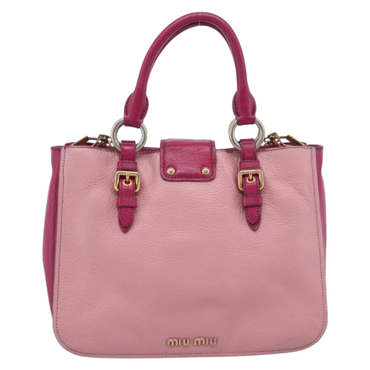 Miu Miu Madras Hand Bag Leather 2way Pink Gold Auth bs35509